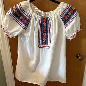 Vintage Floral Embroidered White Blouse